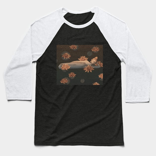 Sleeping Buddha with lotus flowers Baseball T-Shirt by KindSpirits